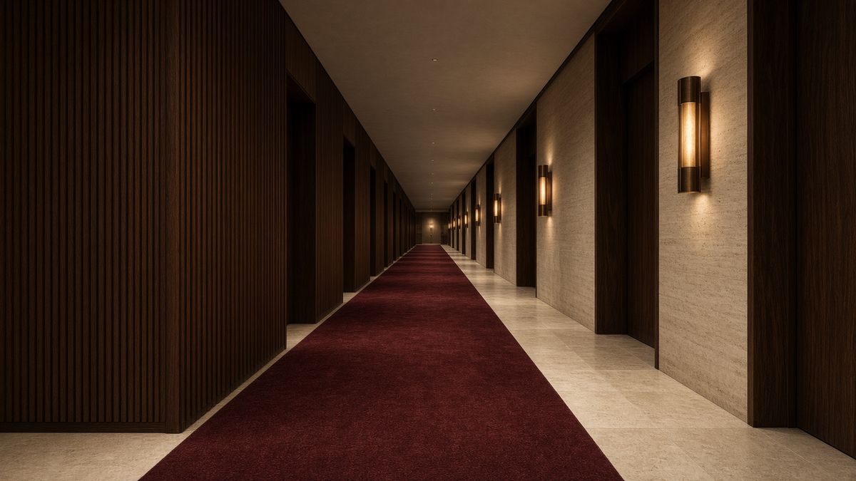 Commercial corridor with new partitions and ceiling services exposed